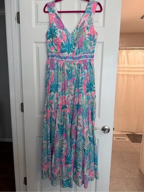 Lilly Pulitzer Pink & Teal Floral Maxi Dress